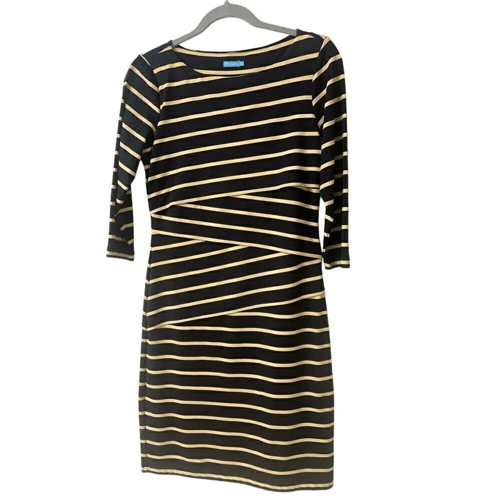 J. McLaughlin Catalina cloth striped dress black & tan sz Small
